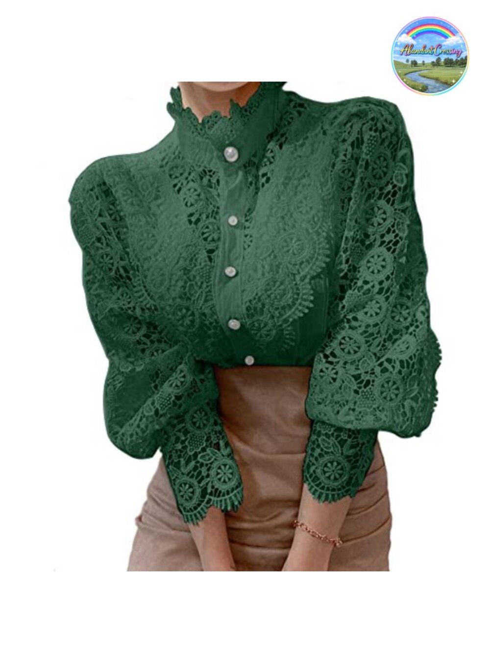 Lace Trim Victorian Button Down Blouse Long Puff Sleeve Pleated Shirt